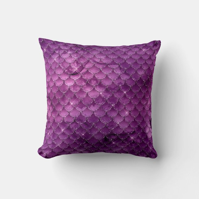 Purple Ombre Glam Mermaid Scales Pattern Throw Pillow (Front)