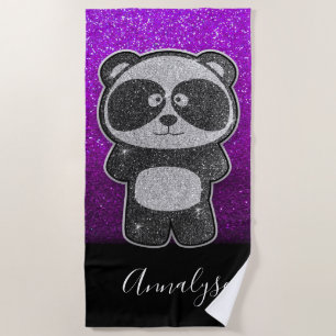 Purple Ombre Glitter Black White Panda Bear Bling Beach Towel