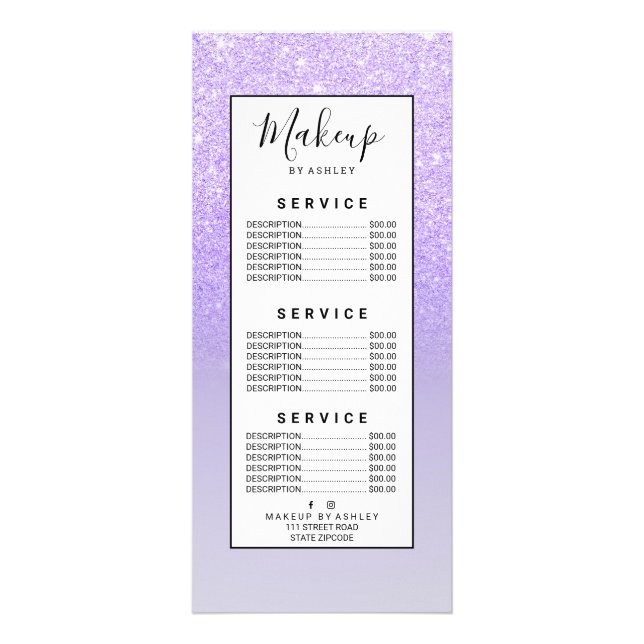 purple ombre glitter lilac pastel colour block rack card (Front)