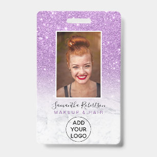 Purple ombre glitter marble logo employee photo badge