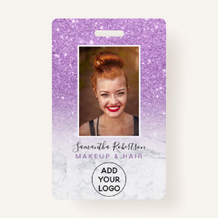 Purple ombre glitter marble logo employee photo badge