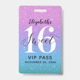 Purple Ombre Glitter sweet 16 Birthday VIP  Badge