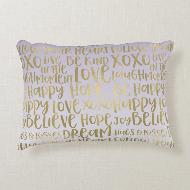 Purple Ombre Gold Inspirational Words Accent Pillow (Front)