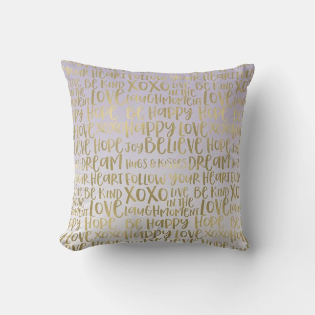 Purple Ombre Gold Inspirational Words Throw Pillow (Front)
