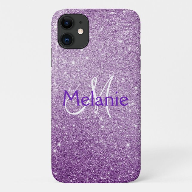  Purple Ombre Sparkling Glitter Monogrammed     Case-Mate iPhone Case (Back)