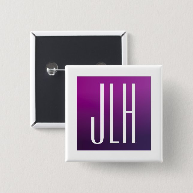 Purple Ombre & White Initials or other Text 2 Inch Square Button (Front & Back)