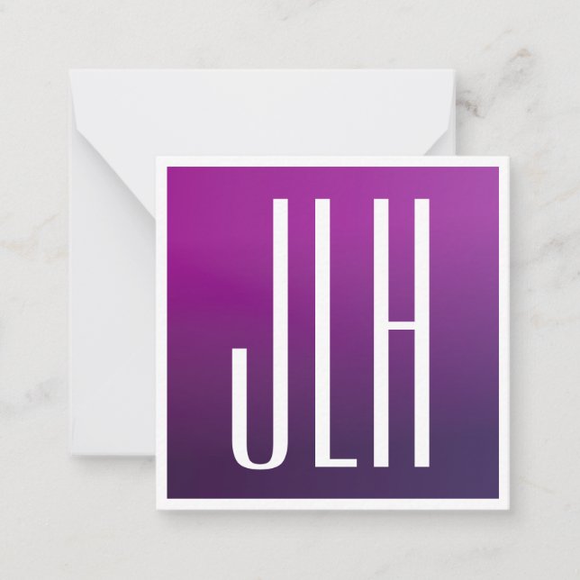 Purple Ombre & White Initials or other Text Card (Front)