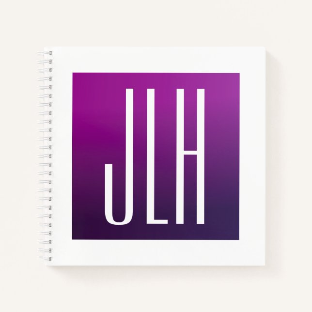 Purple Ombre & White Initials or other Text Notebook (Front)