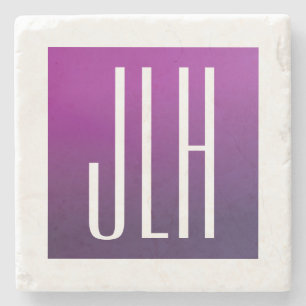 Purple Ombre & White Initials or other Text Stone Coaster
