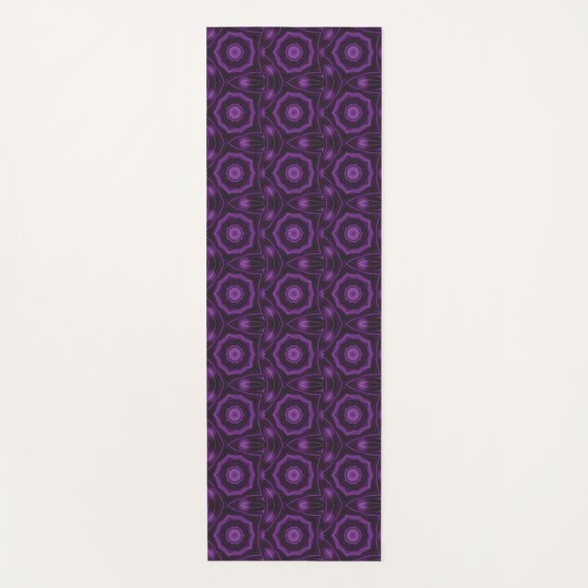 Purple on black geometric abstract art pattern yoga mat (Front)