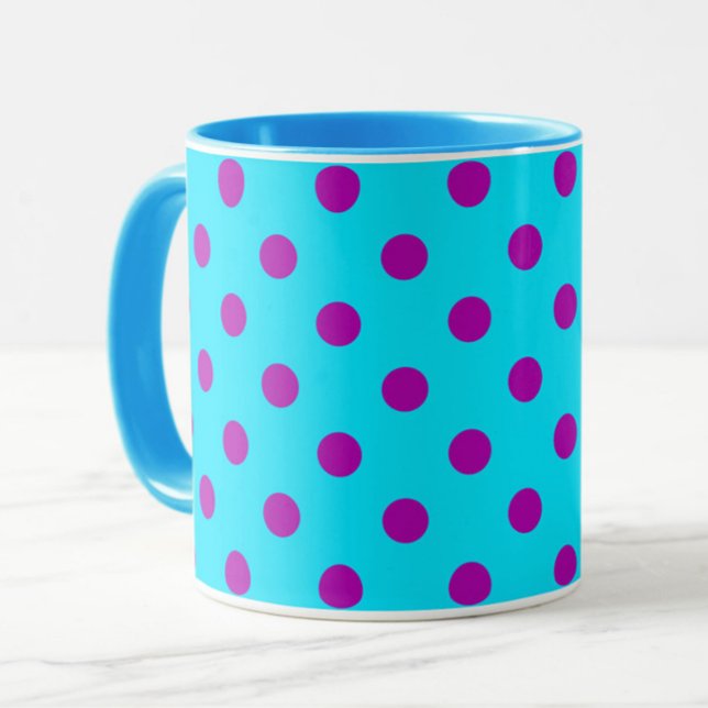 Purple On Blue Polka Dots Pattern Design Mug (Creator Uploaded)
