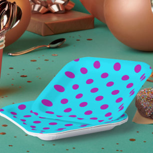 Purple On Blue Polka Dots Pattern Design Paper Plate
