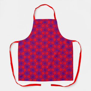 Purple on Christmas Red Winter Snowflake Pattern A Apron