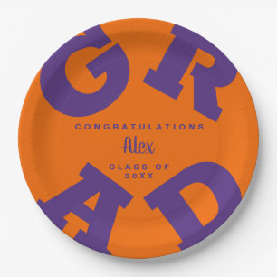 Purple on Orange Personalized Graduation Paper Plate
