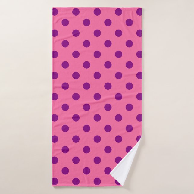 Purple On Pink Polka Dots Pattern Design Bath Towel (Bath Towel)