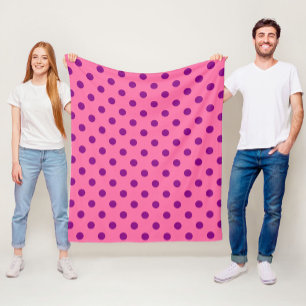 Purple On Pink Polka Dots Pattern Design Fleece Blanket