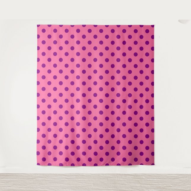 Purple On Pink Polka Dots Pattern Design Tapestry (Front)