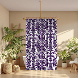 Purple On White Vintage Floral Damask Pattern