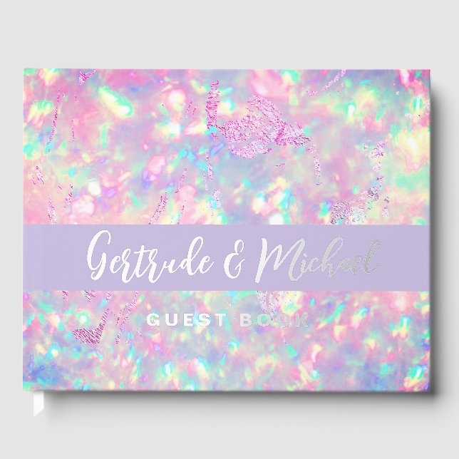 purple opal background wedding guest book (Front)