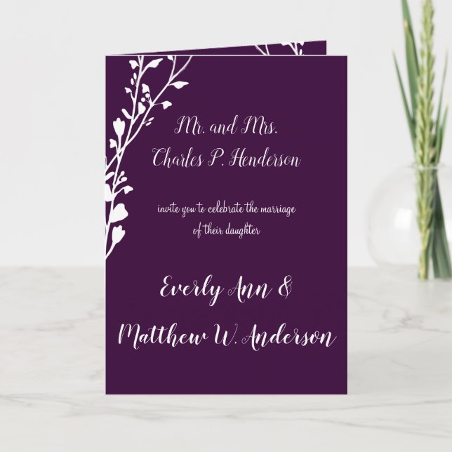 Purple or any colour Floral Wedding Invitation (Front)