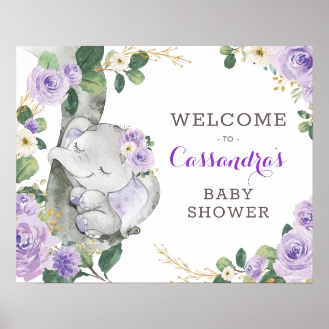 Purple or Floral Elephant Vert Affiche de bienvenu (Devant)