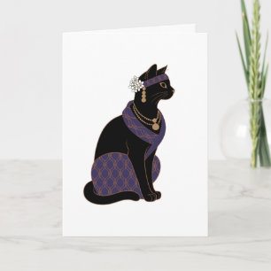 Purple Oracle Black Cat Greeting Card