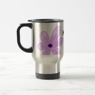 Purple orange abst floral watercolor add name text travel mug