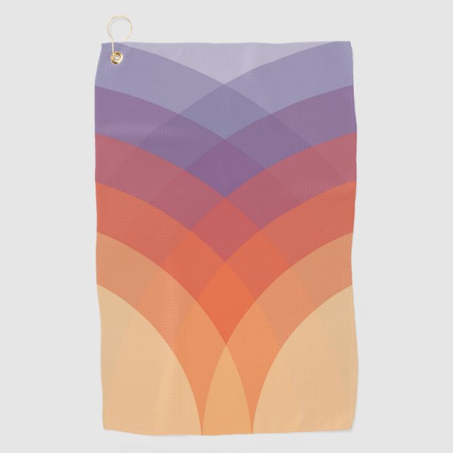 Purple, orange and blue colourful pastel arches golf towel (Front)