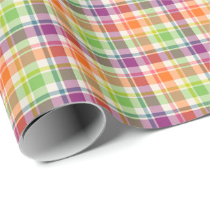 Purple, Orange and Lime Green Plaid Pattern Wrapping Paper