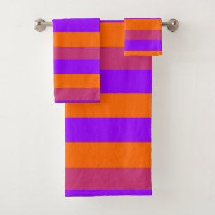 Purple, Orange and Pink  Stripes Bath Towel Set