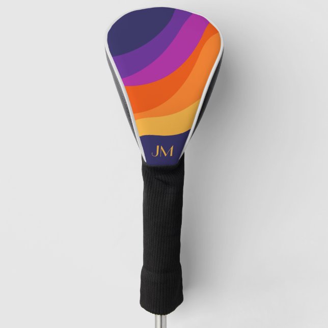 Purple orange and yellow retro diagonal waves  golf head cover (Front)