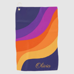 Purple orange and yellow retro diagonal waves golf towel