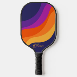 Purple orange and yellow retro diagonal waves pickleball paddle