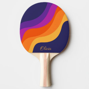 Purple orange and yellow retro diagonal waves  ping pong paddle