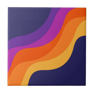 Purple orange and yellow retro diagonal waves tile