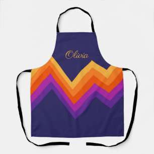 Purple, orange and yellow retro zigzag design apron