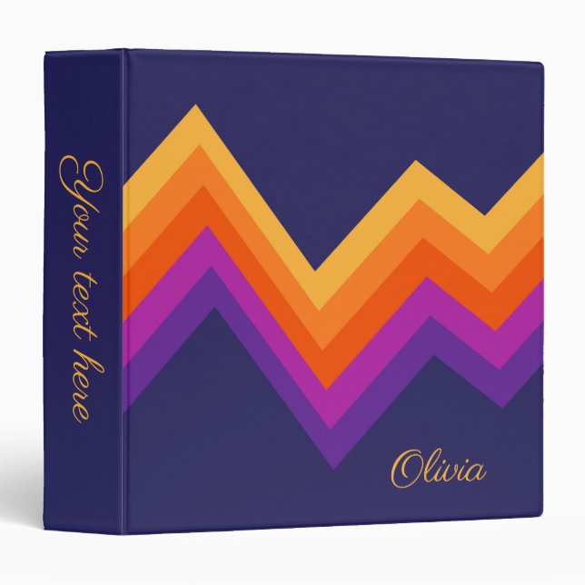 Purple, orange and yellow retro zigzag design binder (Front/Spine)