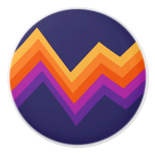 Purple, orange and yellow retro zigzag design ceramic knob