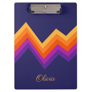 Purple, orange and yellow retro zigzag design clipboard