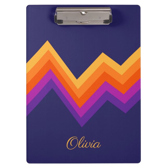 Purple, orange and yellow retro zigzag design clipboard (Front)