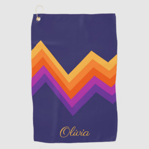 Purple, orange and yellow retro zigzag design golf towel