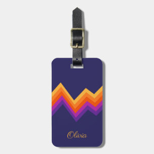 Purple, orange and yellow retro zigzag design luggage tag