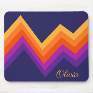 Purple, orange and yellow retro zigzag design mouse pad