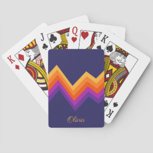 Purple, orange and yellow retro zigzag design playing cards
