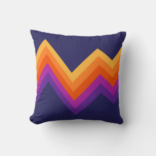 Purple, orange and yellow retro zigzag design throw pillow