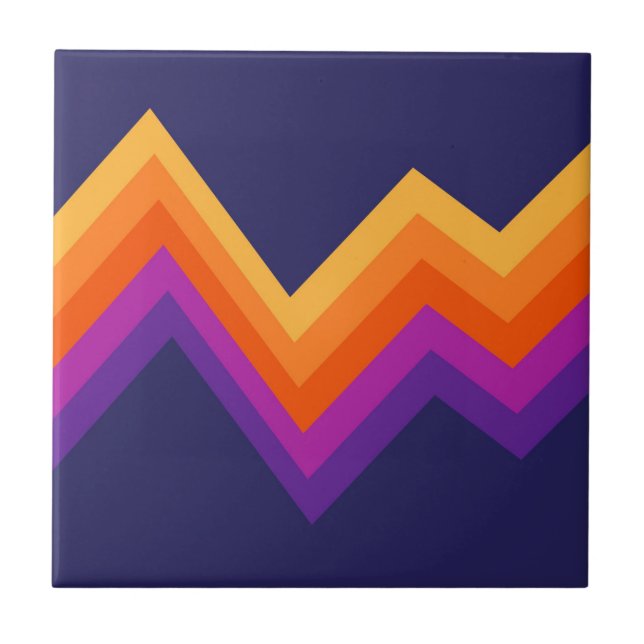 Purple, orange and yellow retro zigzag design tile (Front)