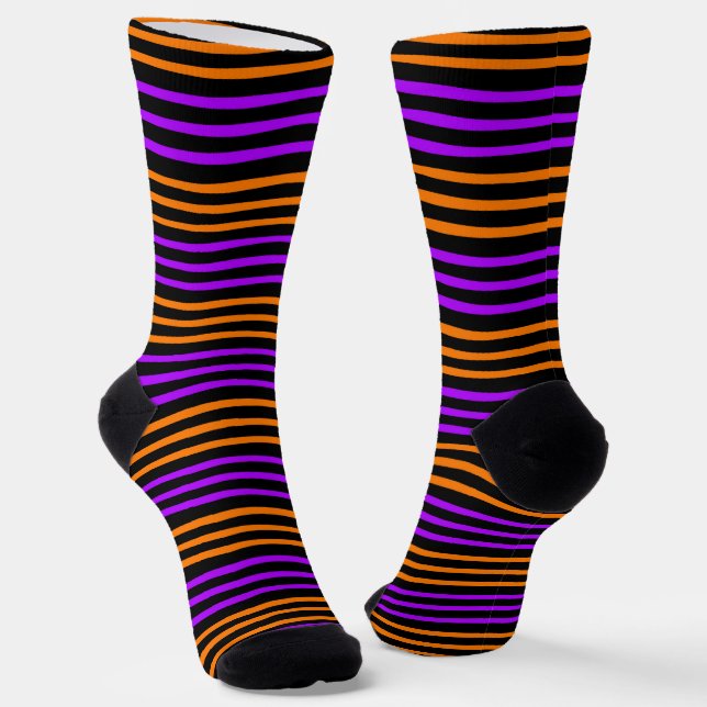 Purple Orange Black Wavy Lines Pattern Socks (Angled)