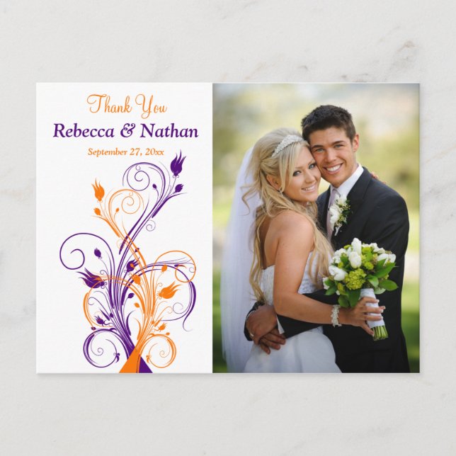 Purple Orange Blanc Floral Merci Carte Postale Pho (Devant)