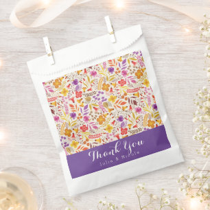 Purple Orange Boho Wildflower Foliage Wedding Favour Bag
