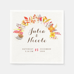 Purple Orange Boho Wildflower Foliage Wedding Napkin